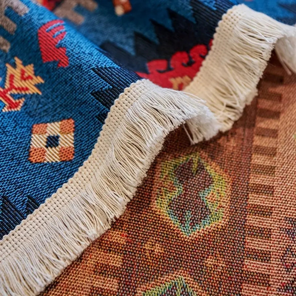 BohoNomad: Boho Sofa Throw with Geometric Pattern – Colorful Chenille Sofa Cover for Living Room
