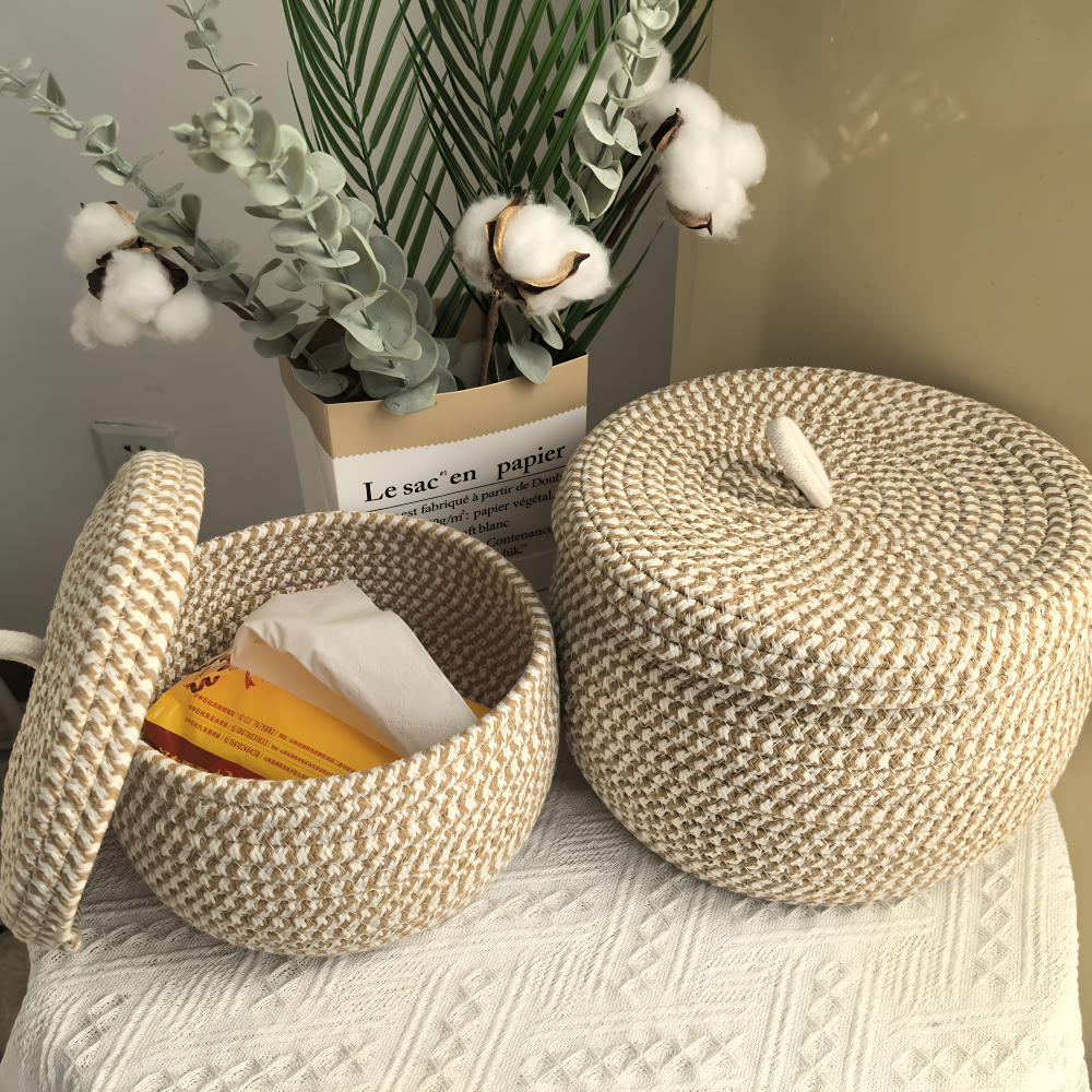 Mirellia – Round Bohemian Storage Basket With Lid