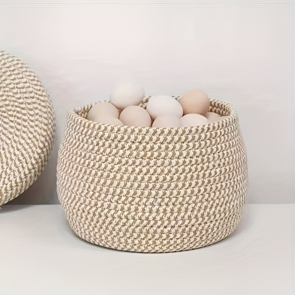 Mirellia – Round Bohemian Storage Basket With Lid