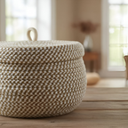 Mirellia – Round Bohemian Storage Basket With Lid