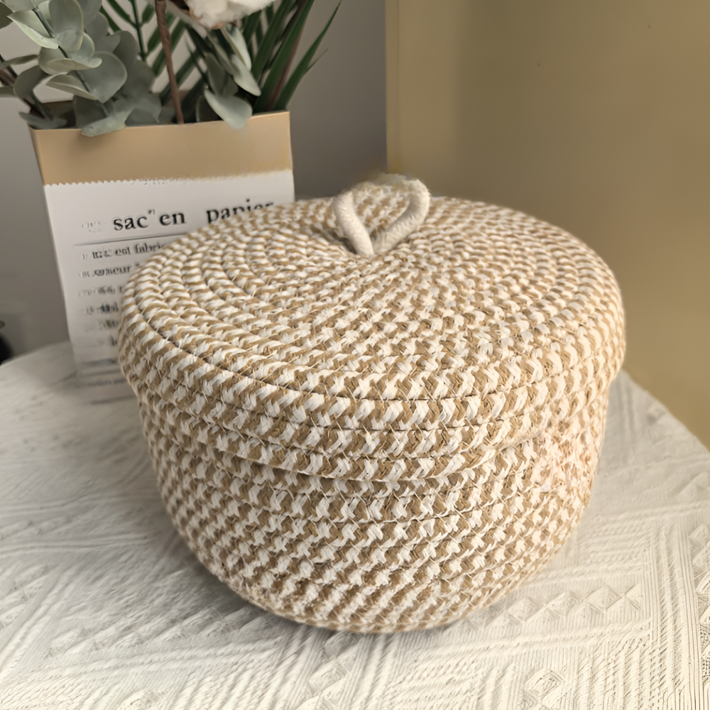 Mirellia – Round Bohemian Storage Basket With Lid