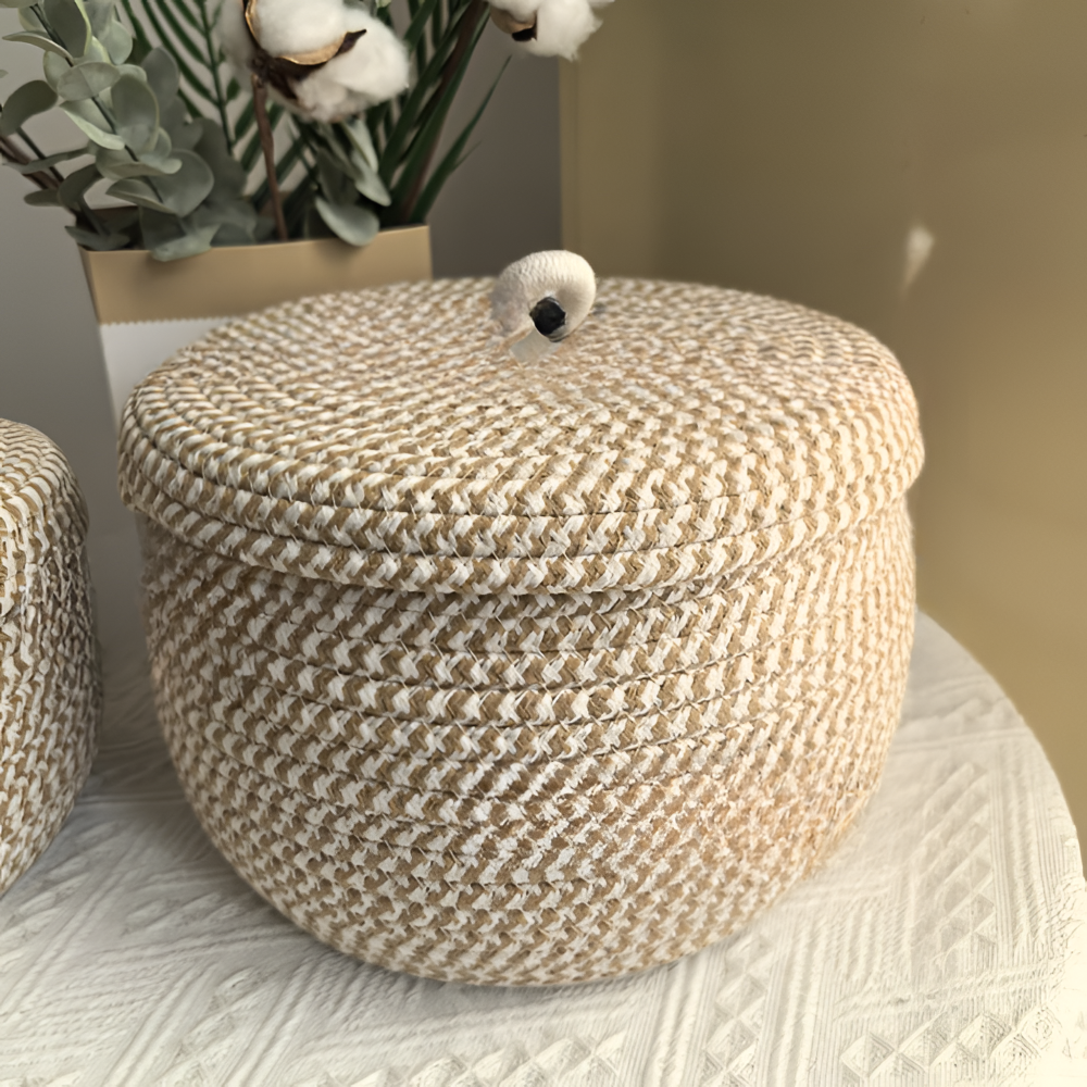 Mirellia – Round Bohemian Storage Basket With Lid