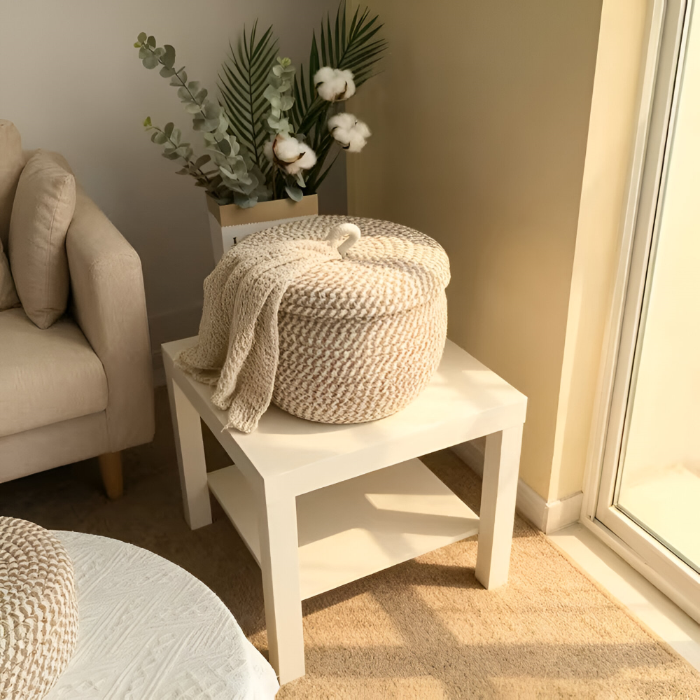 Mirellia – Round Bohemian Storage Basket With Lid