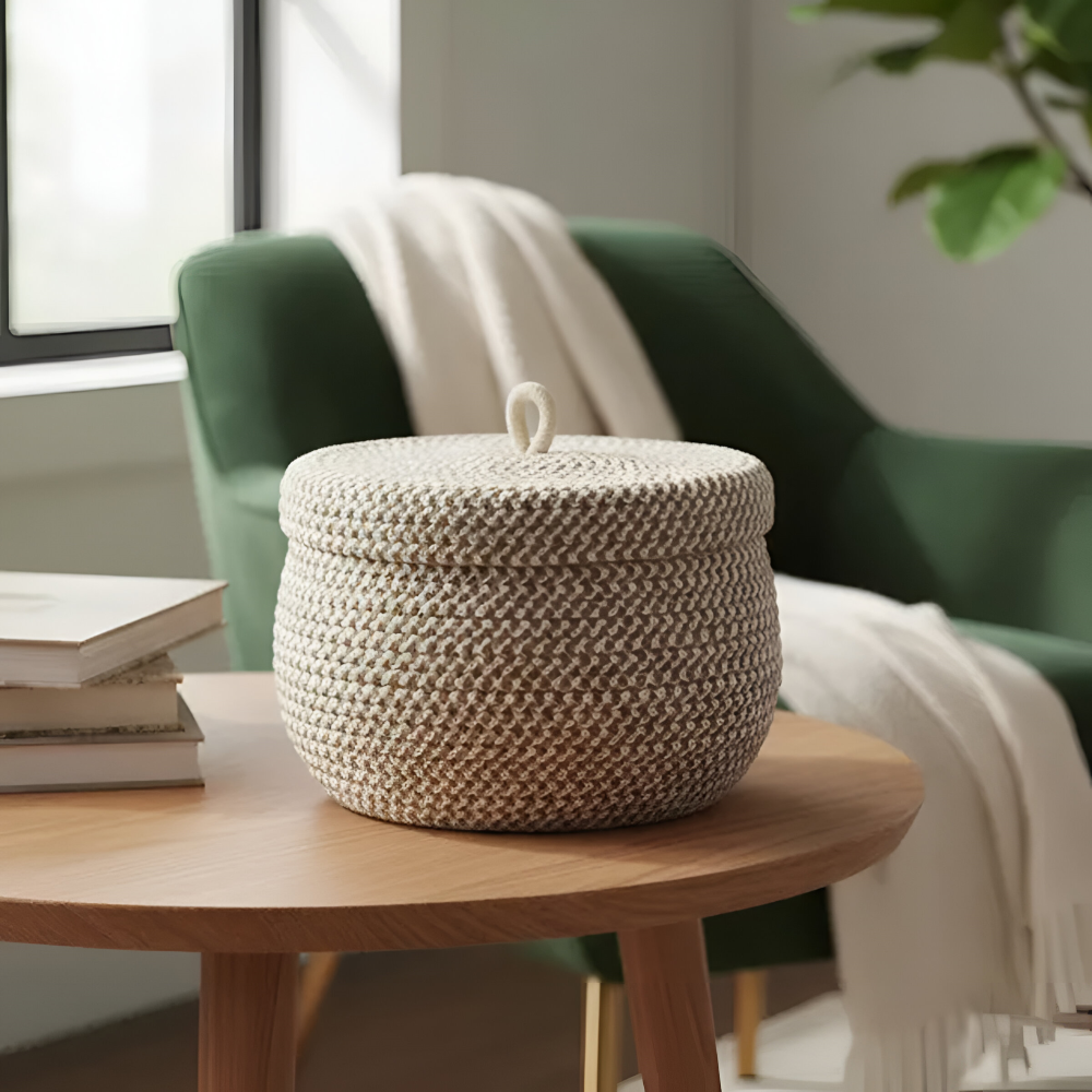 Mirellia – Round Bohemian Storage Basket With Lid