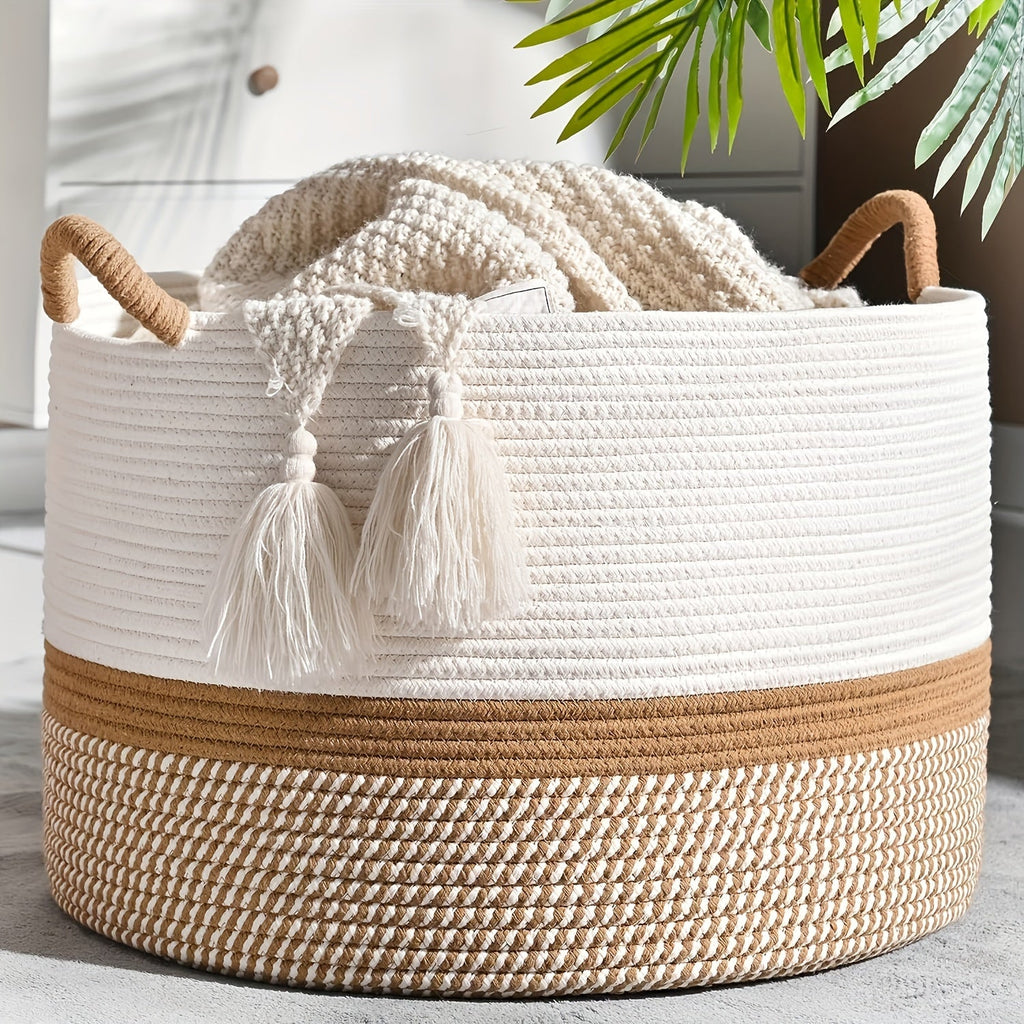 Storage Basket Woven Cotton Boho Style Decorative Organizer