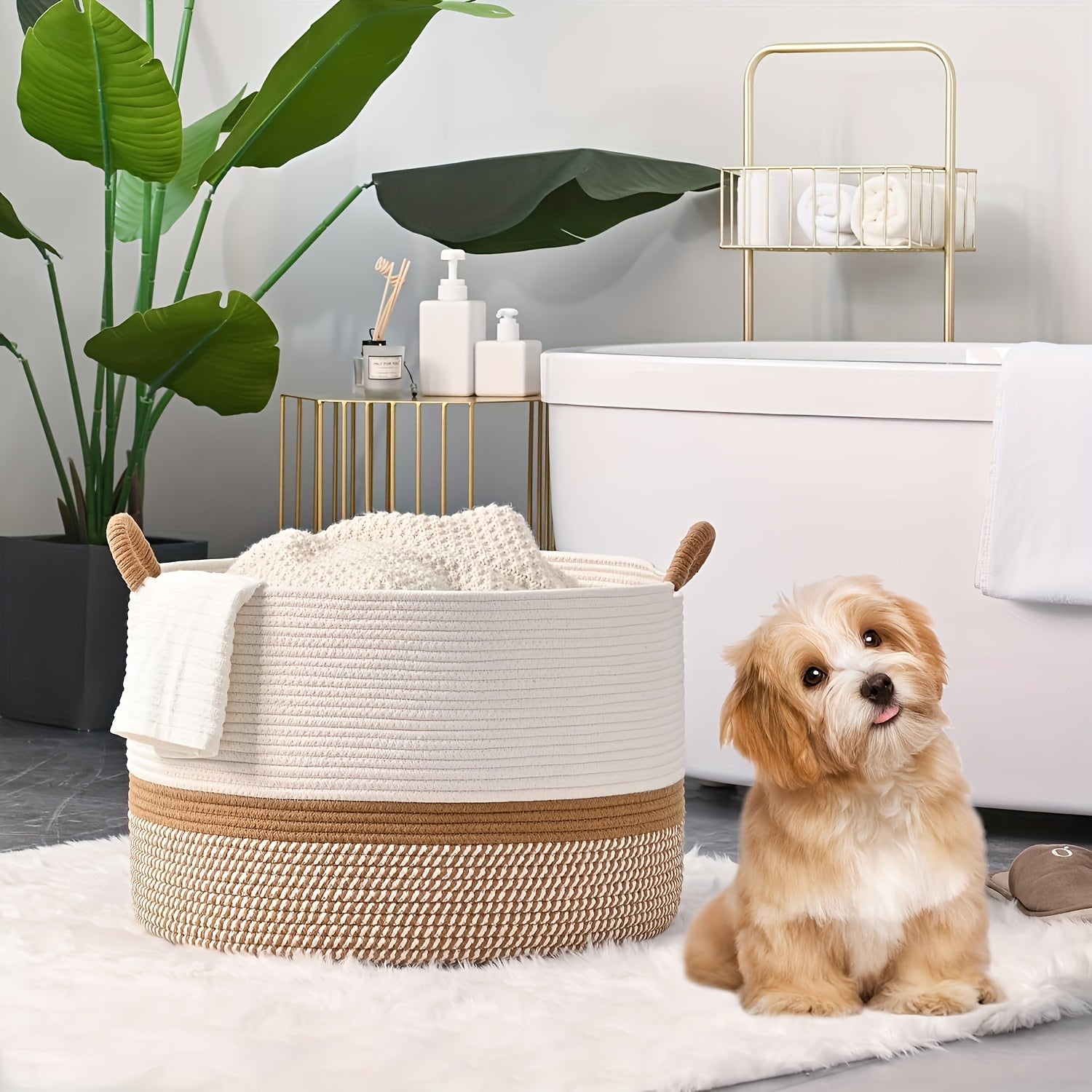 Storage Basket Woven Cotton Boho Style Decorative Organizer