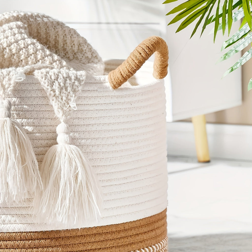 Storage Basket Woven Cotton Boho Style Decorative Organizer