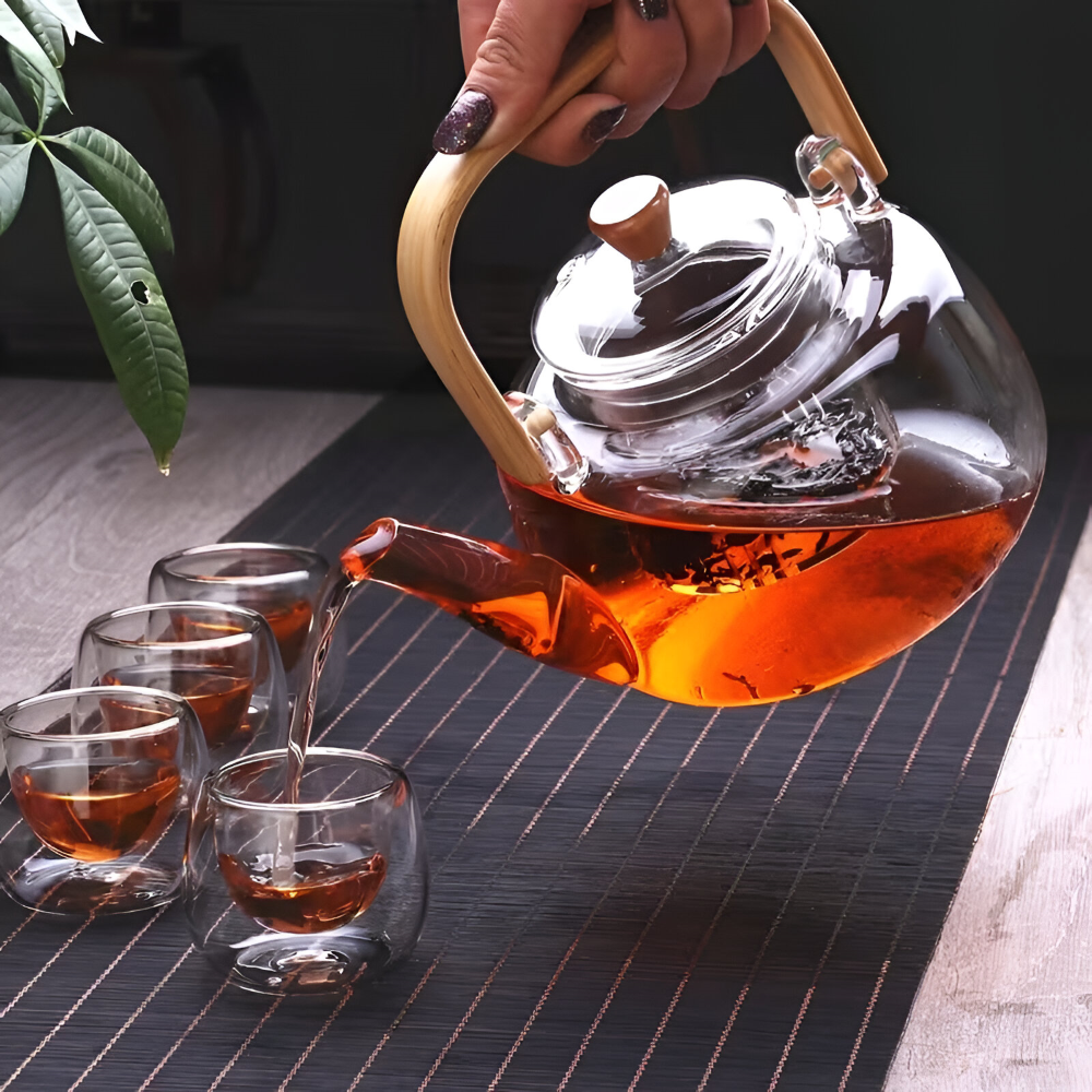Seravine – Glass Teapot 900ml of Borosilicate Glass with Bamboo Handle and Tea Strainer