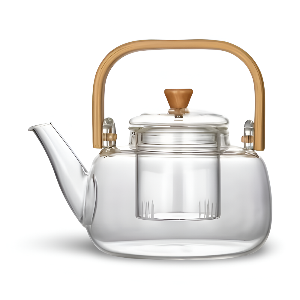 Seravine – Glass Teapot 900ml of Borosilicate Glass with Bamboo Handle and Tea Strainer