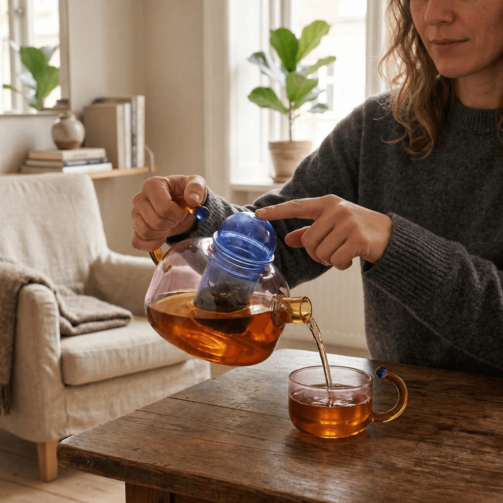 Glass Teapot and Cup Set Borosilicate Glass Built In Infuser Transparent Design