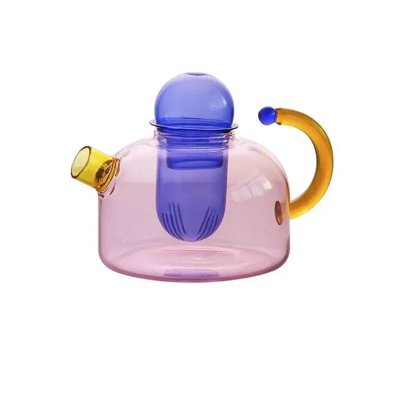 Glass Teapot and Cup Set Borosilicate Glass Built In Infuser Transparent Design