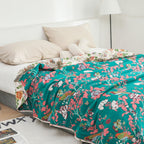 Botanical Bluebird: Reversible Cotton Blanket with Floral & Bird Motif – for Bedroom & Living Room