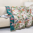 Botanical Bluebird: Reversible Cotton Blanket with Floral & Bird Motif – for Bedroom & Living Room
