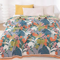 Botanical Weave: Breathable Cotton Blanket with Botanical Floral Pattern & Light Gauze Structure – for Sofa & Bedroom