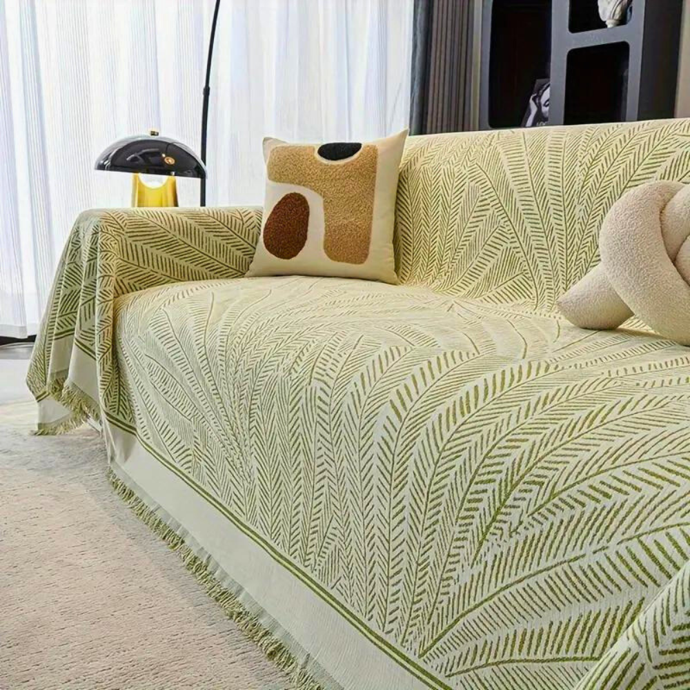 BotanicalNest: Chenille-Style Sofa Cover with Decorative Leaf Motif & Year-Round Use – for Sofa & Bedroom