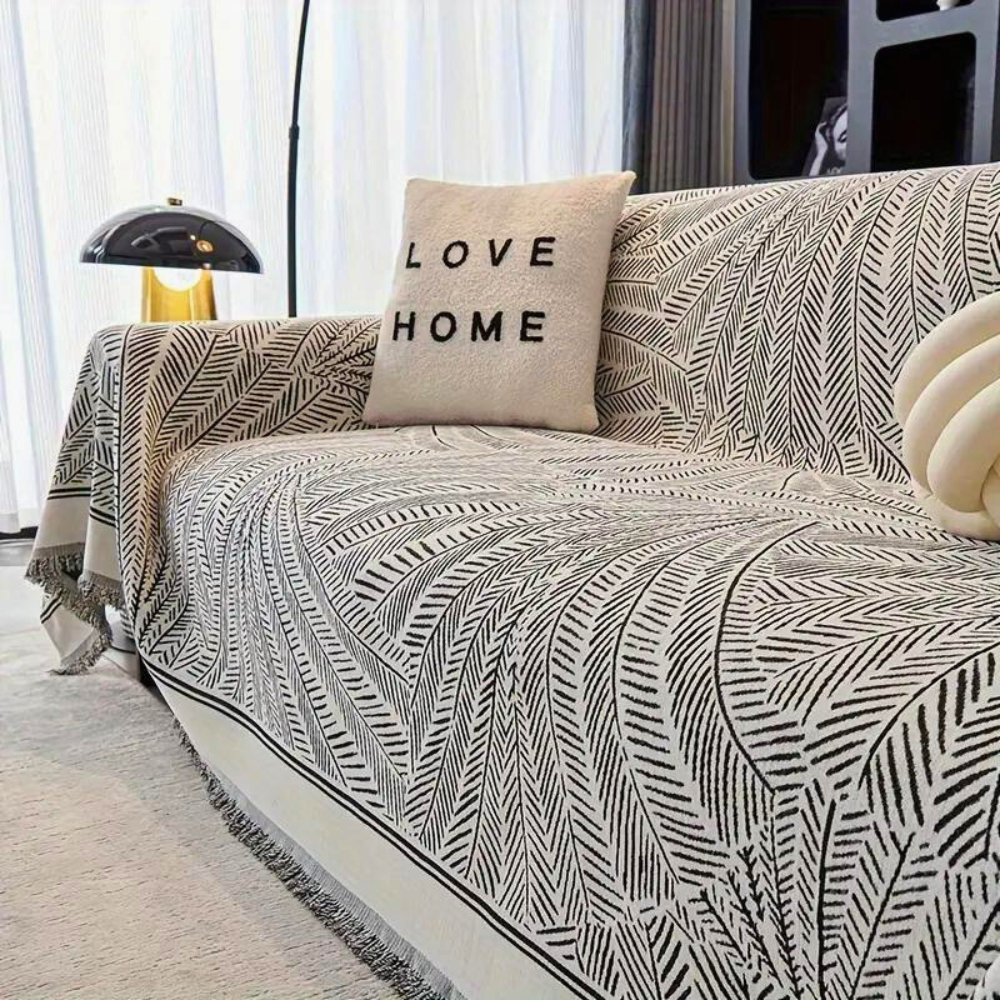 BotanicalNest: Chenille-Style Sofa Cover with Decorative Leaf Motif & Year-Round Use – for Sofa & Bedroom