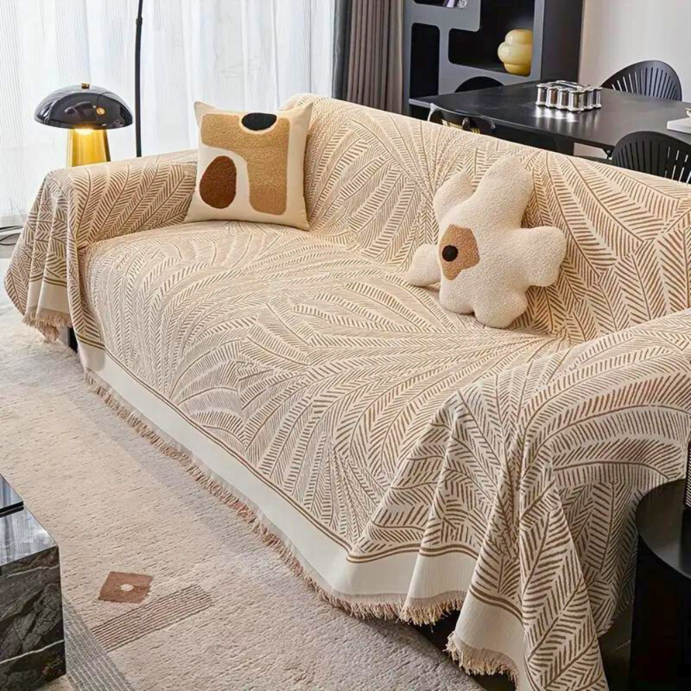 BotanicalNest: Chenille-Style Sofa Cover with Decorative Leaf Motif & Year-Round Use – for Sofa & Bedroom