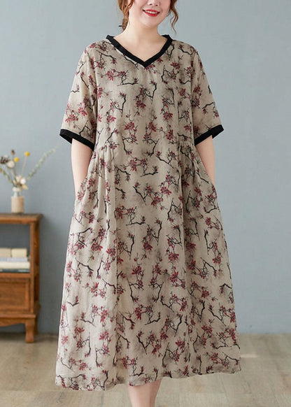 Effortless Maxi Dress for Women V-Neck Floral-Print Short-Sleeve
