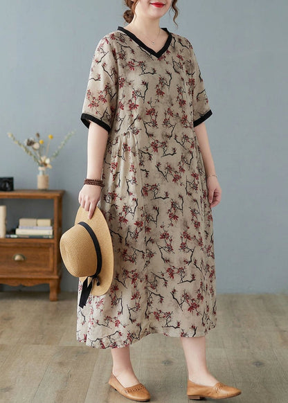 Effortless Maxi Dress for Women V-Neck Floral-Print Short-Sleeve