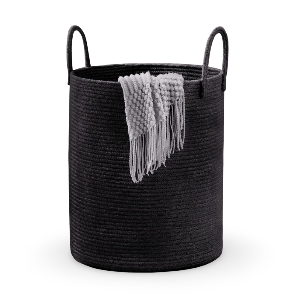 Braided Cotton Laundry Basket, 58L Capacity, Foldable Design, Dual Handles