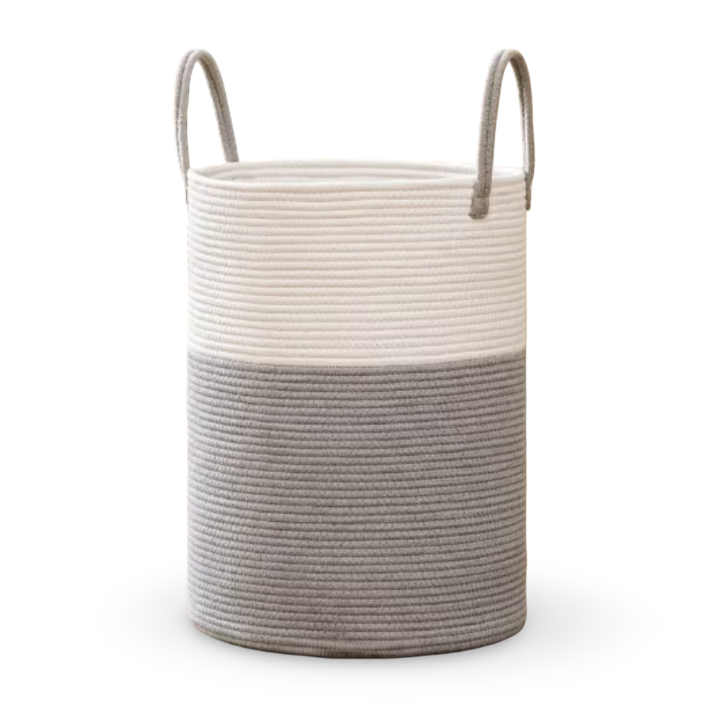 Braided Cotton Laundry Basket, 58L Capacity, Foldable Design, Dual Handles