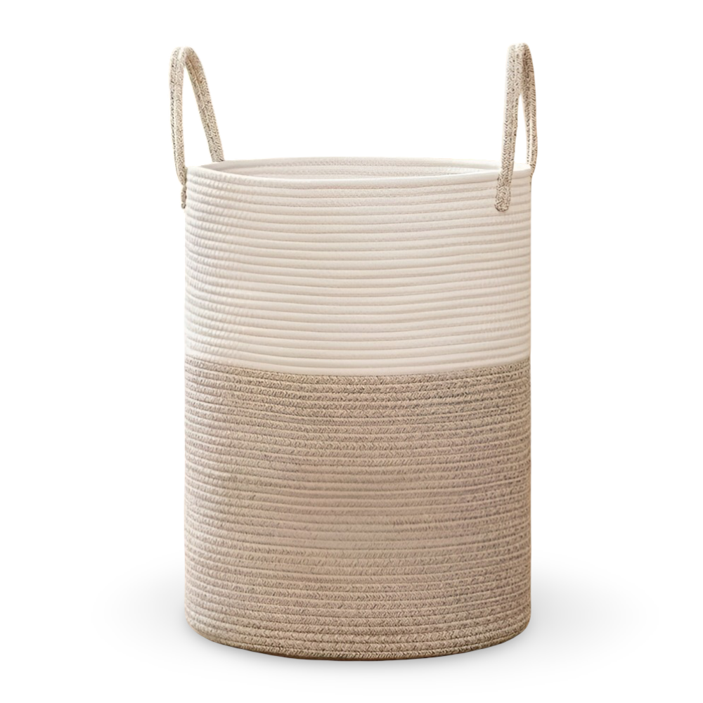 Braided Cotton Laundry Basket, 58L Capacity, Foldable Design, Dual Handles
