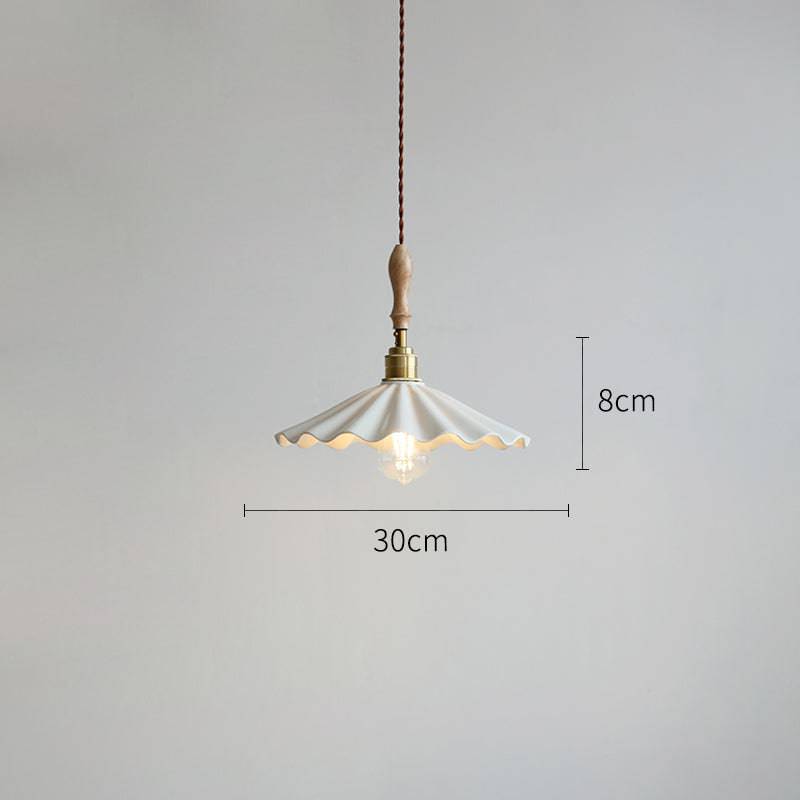 Brasséa: Pendant Light with Ribbed Ceramic Shade & Wooden Mounting – for Kitchen Island & Breakfast Area