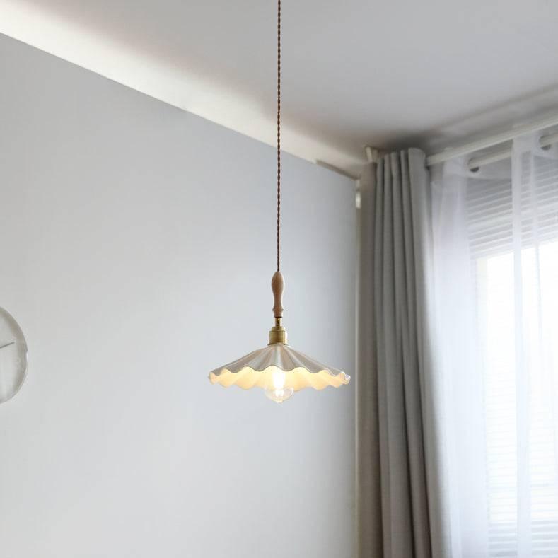 Brasséa: Pendant Light with Ribbed Ceramic Shade & Wooden Mounting – for Kitchen Island & Breakfast Area