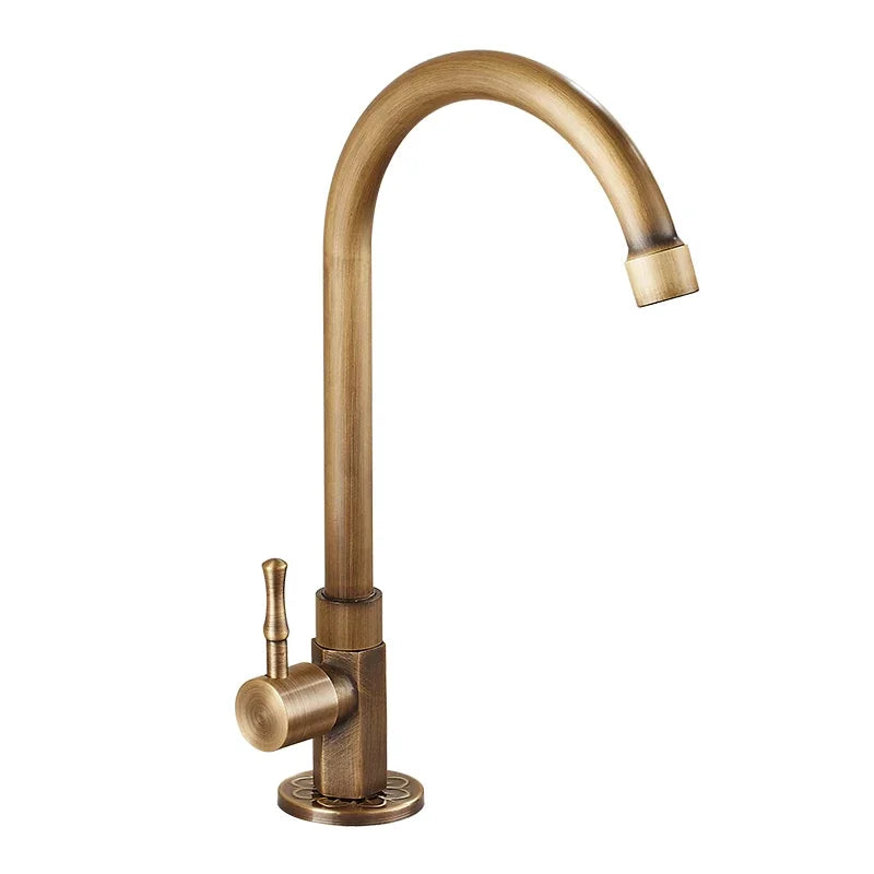 BronzeWelle: Retro Kitchen Faucet with Swan Neck – Antique Brass Design