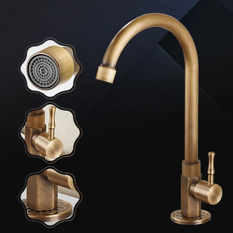 BronzeWelle: Retro Kitchen Faucet with Swan Neck – Antique Brass Design