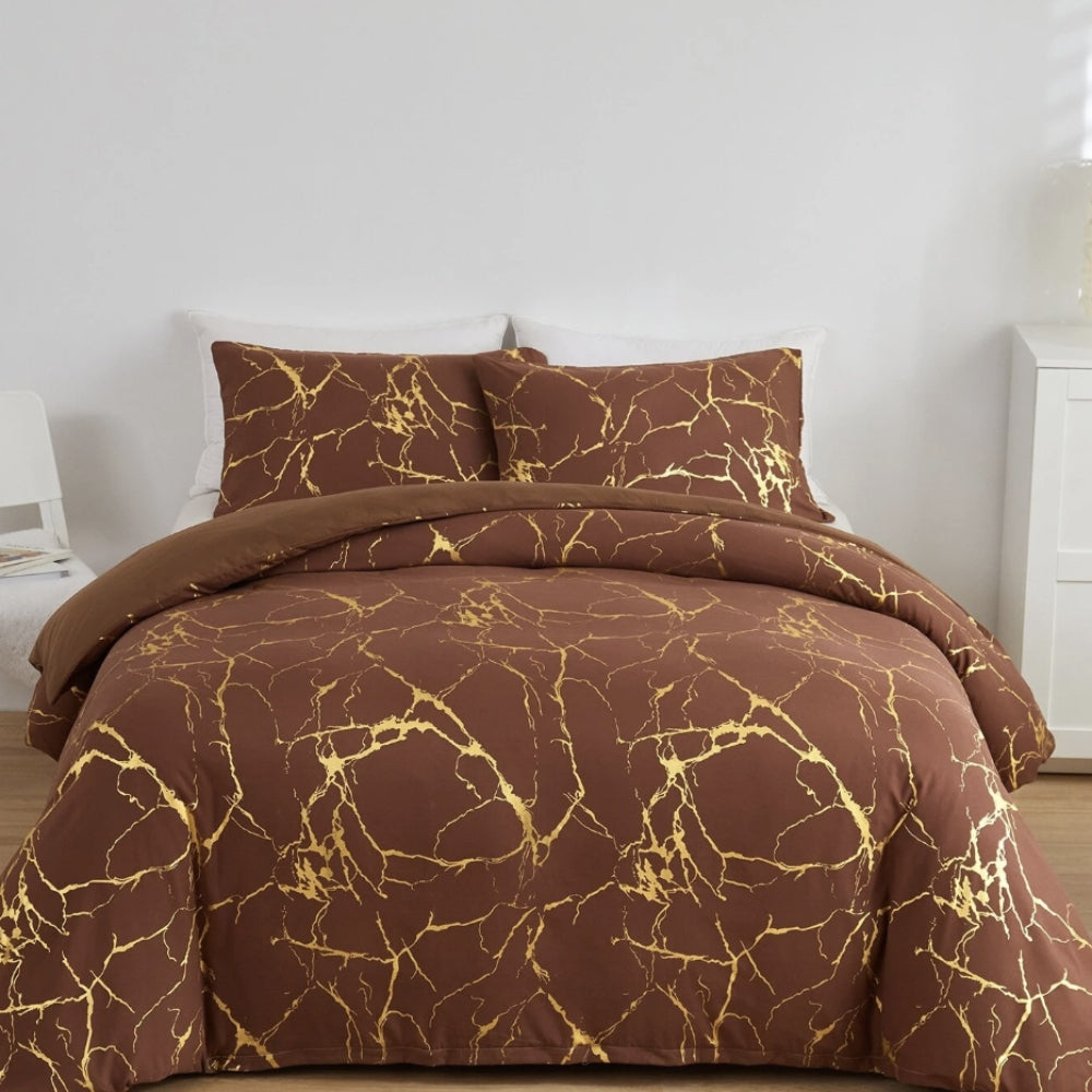 BronzoNacht: Stylish Duvet Cover Set – Breathable, Soft & Decorative with Bronze Accents in Marble Pattern