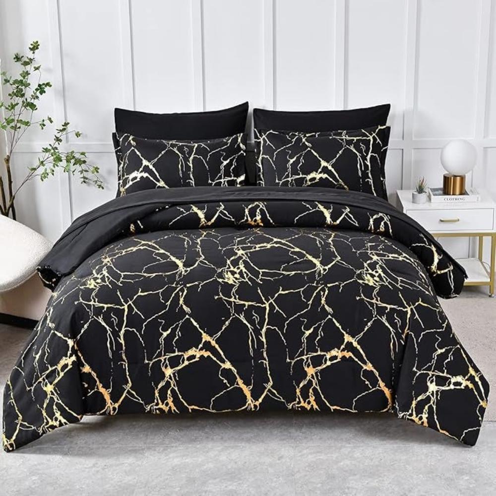BronzoNacht: Stylish Duvet Cover Set – Breathable, Soft & Decorative with Bronze Accents in Marble Pattern