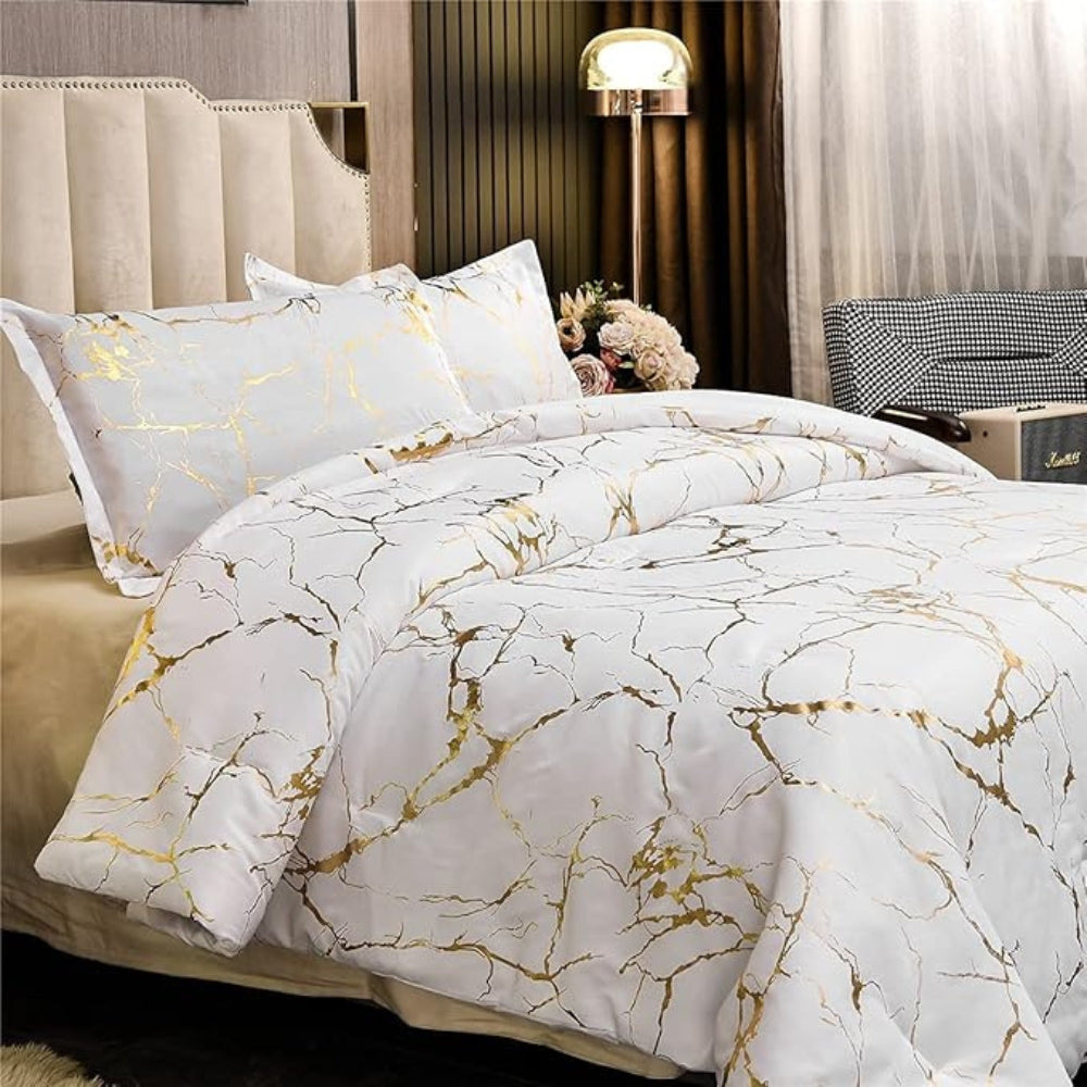 BronzoNacht: Stylish Duvet Cover Set – Breathable, Soft & Decorative with Bronze Accents in Marble Pattern