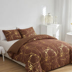 BronzoNacht: Stylish Duvet Cover Set – Breathable, Soft & Decorative with Bronze Accents in Marble Pattern