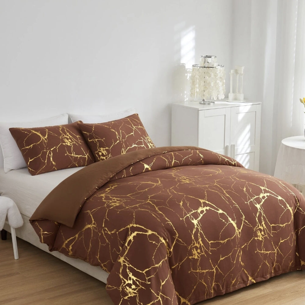 BronzoNacht: Stylish Duvet Cover Set – Breathable, Soft & Decorative with Bronze Accents in Marble Pattern