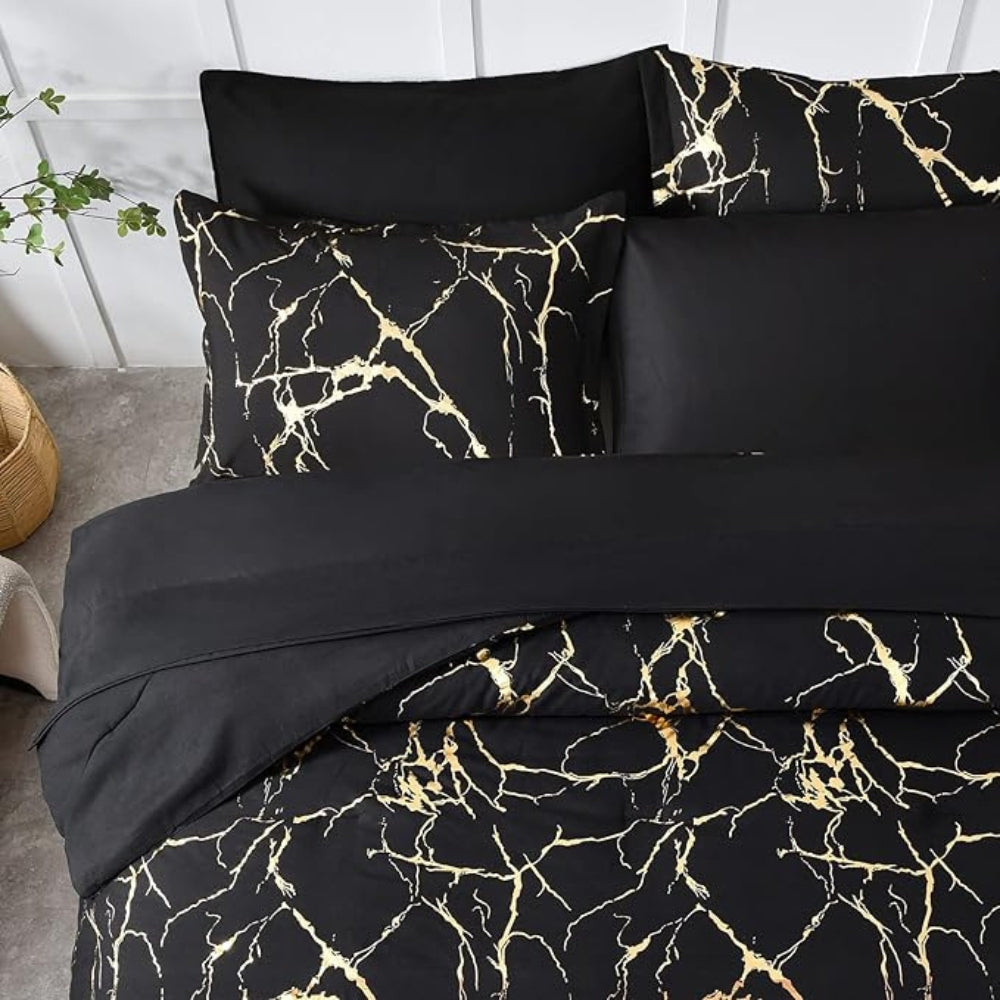 BronzoNacht: Stylish Duvet Cover Set – Breathable, Soft & Decorative with Bronze Accents in Marble Pattern