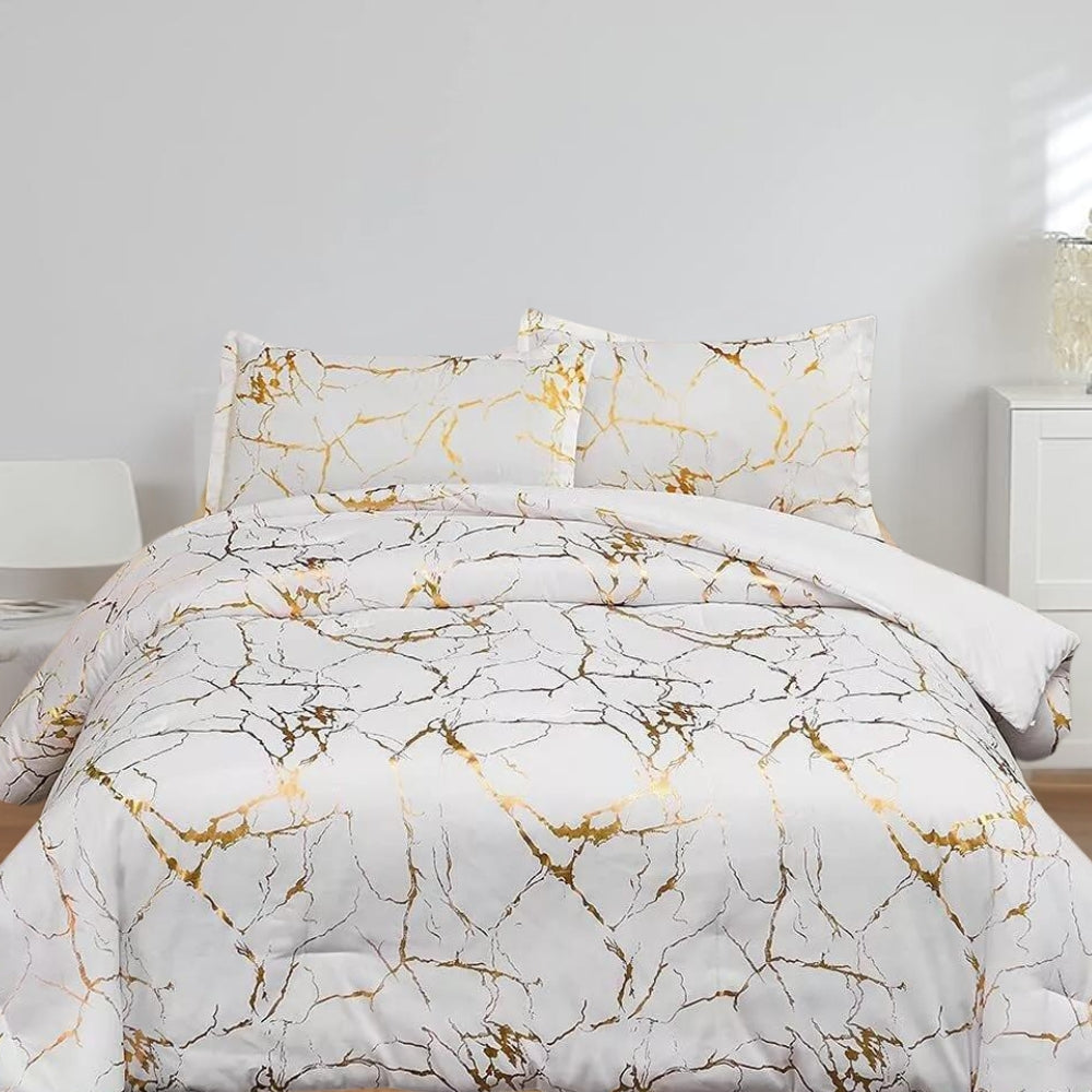 BronzoNacht: Stylish Duvet Cover Set – Breathable, Soft & Decorative with Bronze Accents in Marble Pattern