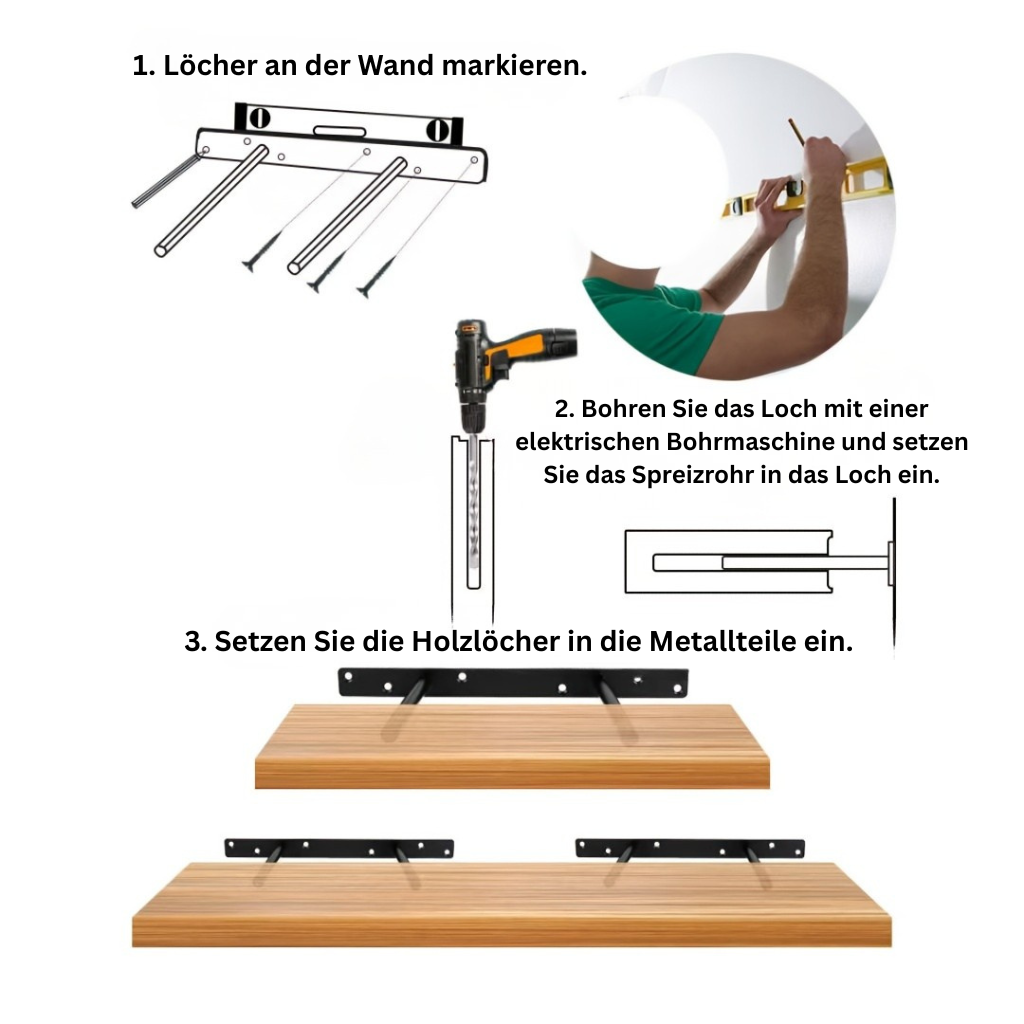 BooksLife: Wooden Wall Shelves – sturdy, easy-care & decorative with a floating look for bedroom & office