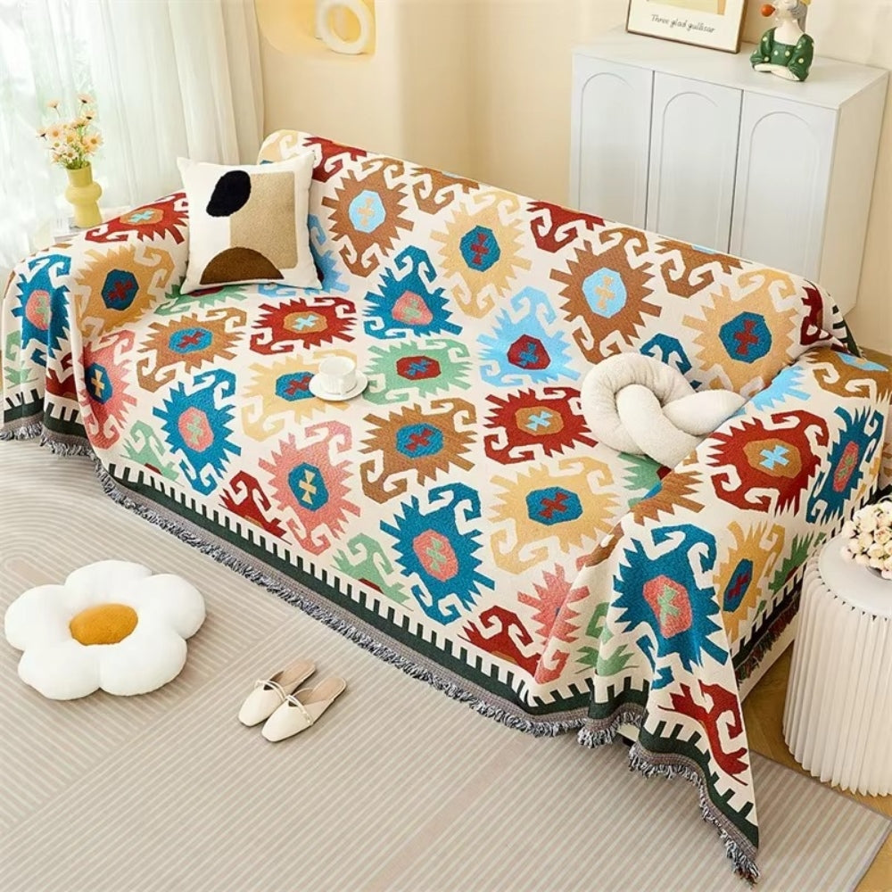 BuntWeb: Sofa Cover in Boho Design with Woven Texture & Easy-Care Quality – for Sofa & Living Room