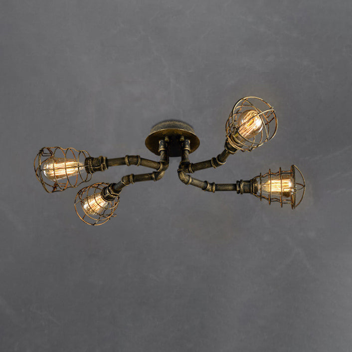 Industrial Vintage Round Iron Flush Mount Ceiling Light - Available in 4, 6, or 8 Lights