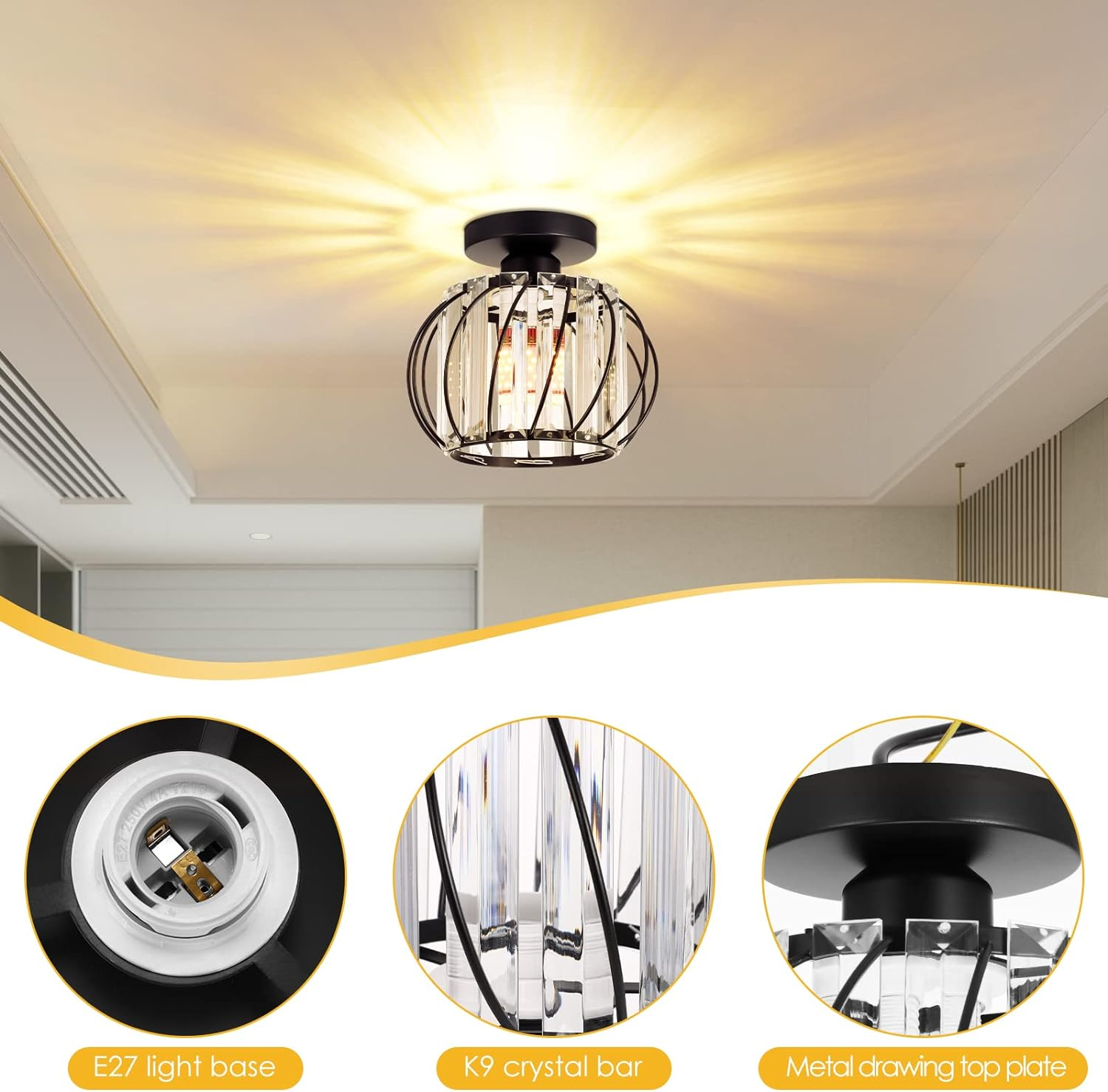 Dante Plafondlamp | Open Design met Glas & Metaal, Zwart of Goud