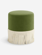 Aura Round Ottoman | Fringe Trim, Custom Upholstery