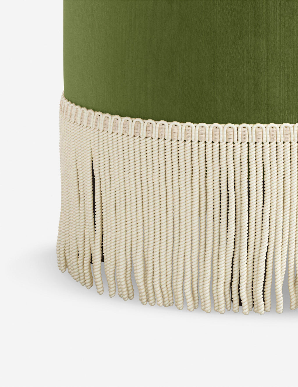 Aura Round Ottoman | Fringe Trim, Custom Upholstery