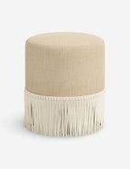 Aura Round Ottoman | Fringe Trim, Custom Upholstery