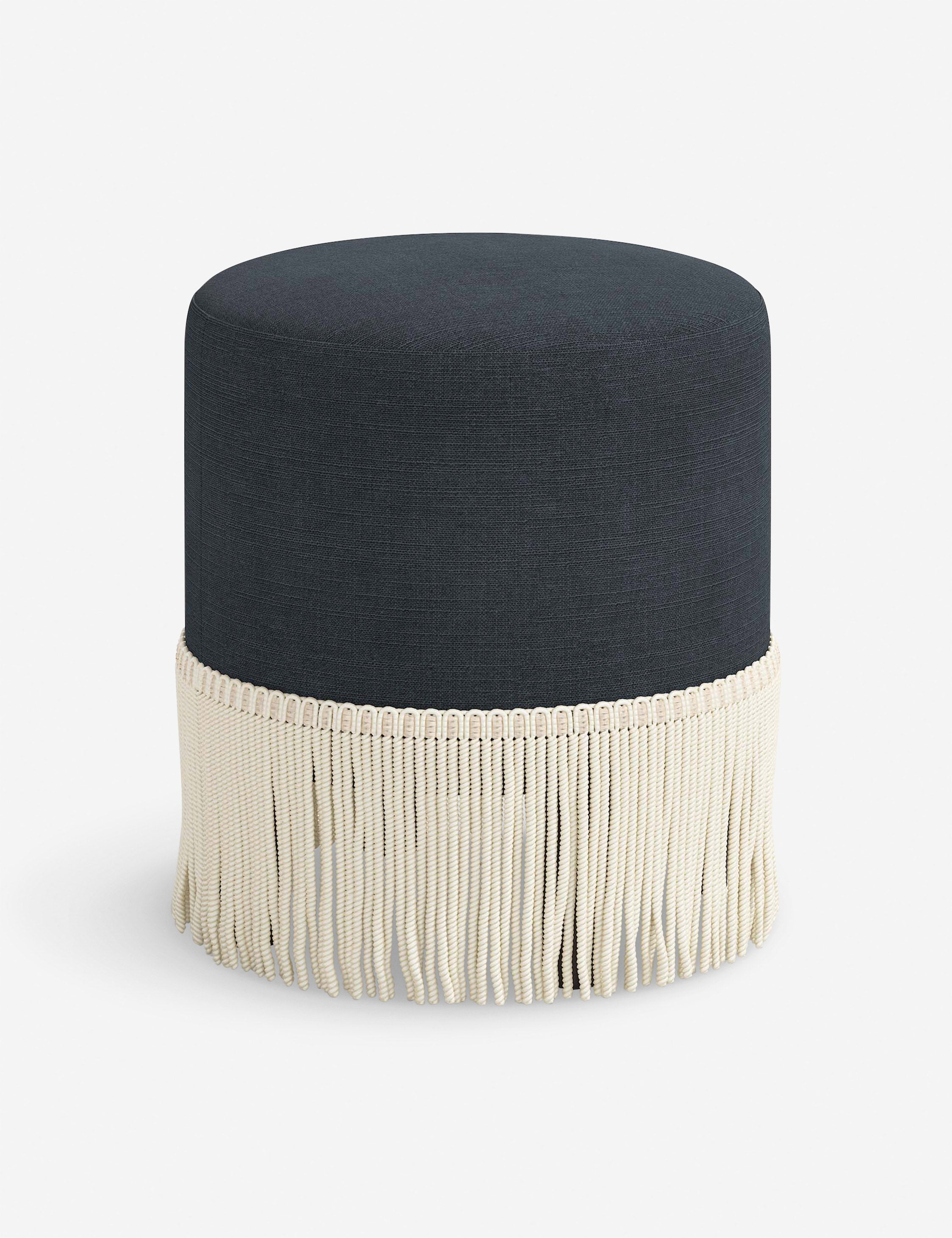 Aura Round Ottoman | Fringe Trim, Custom Upholstery