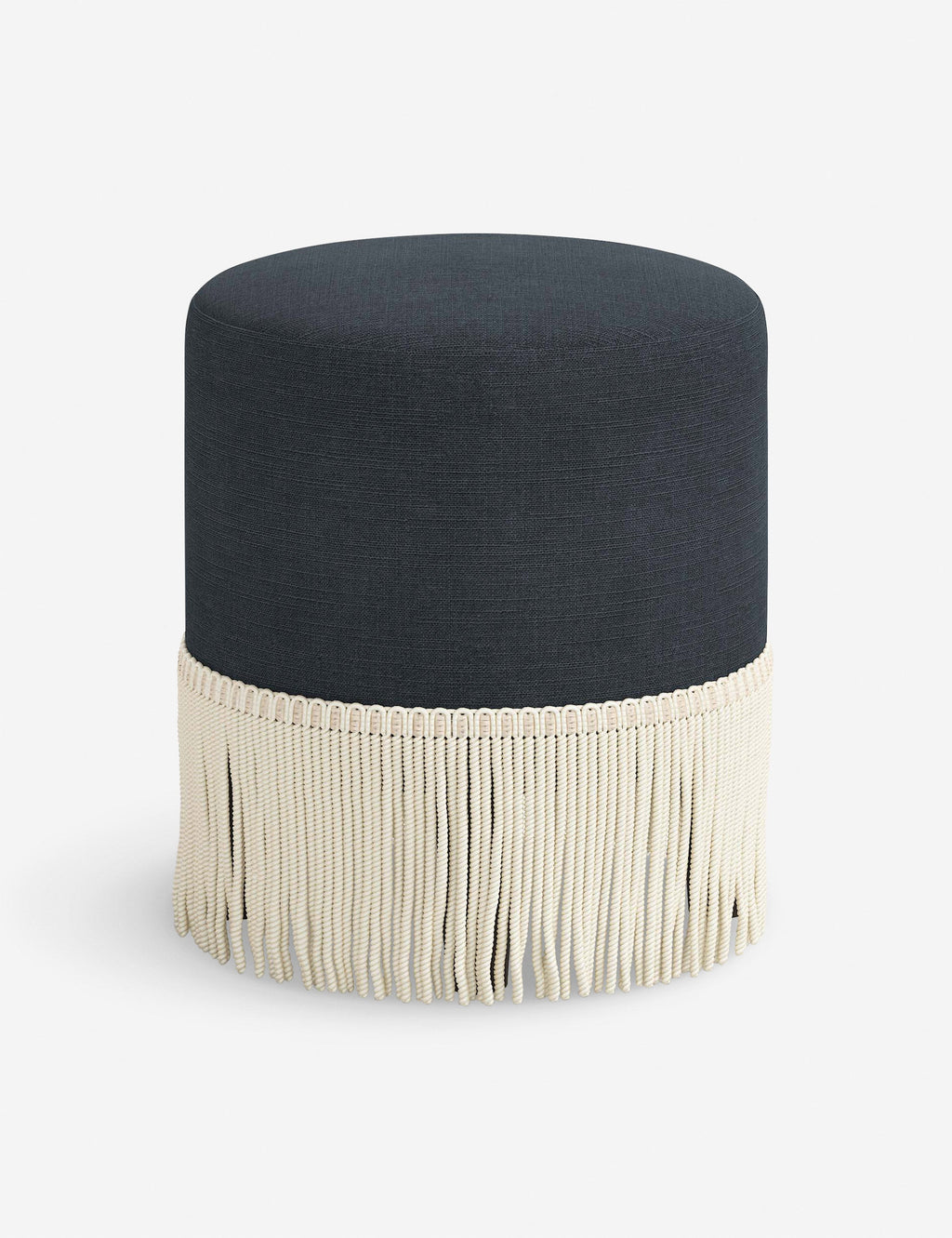 Aura Round Ottoman | Fringe Trim, Custom Upholstery