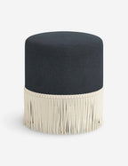 Aura Round Ottoman | Fringe Trim, Custom Upholstery
