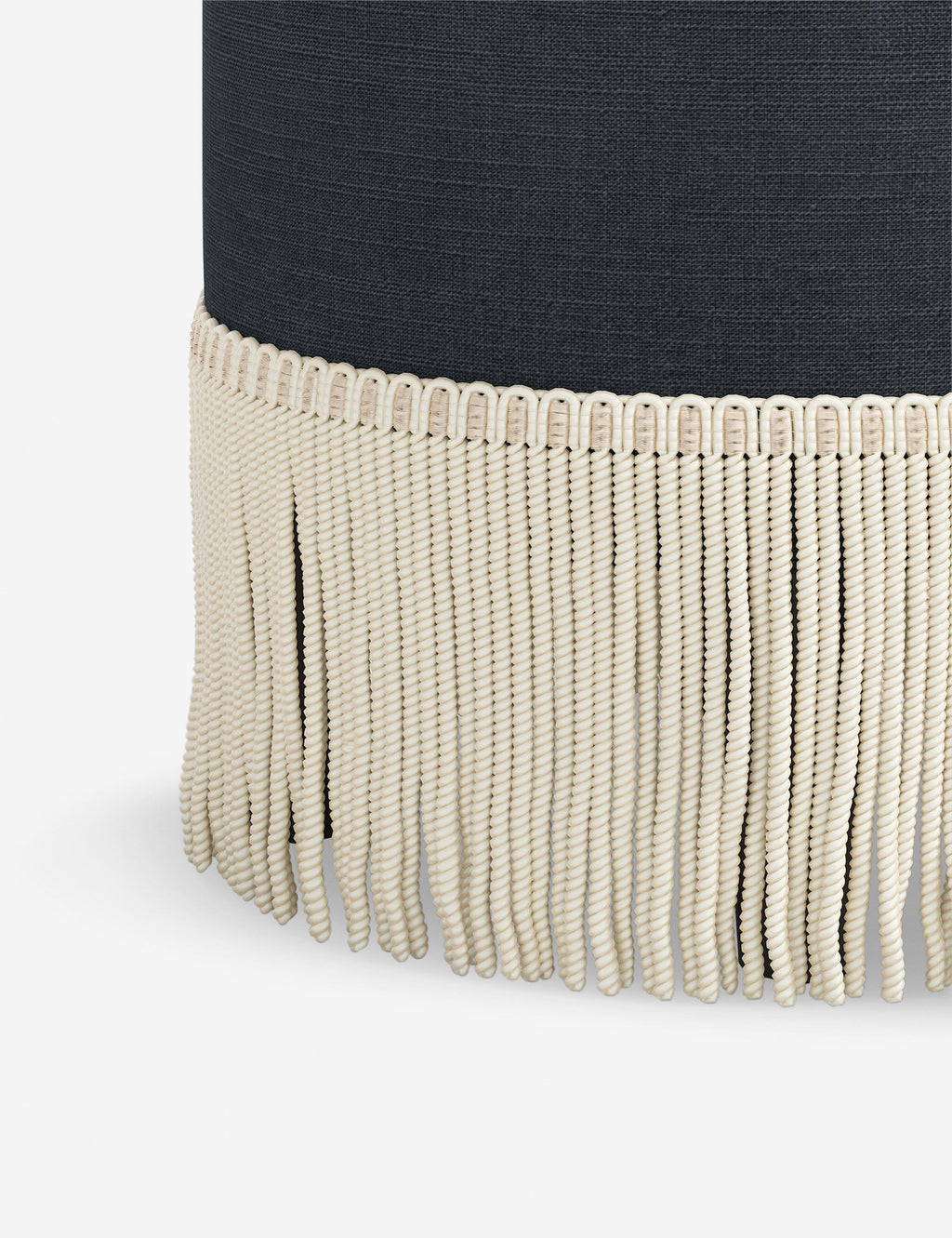 Aura Round Ottoman | Fringe Trim, Custom Upholstery