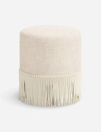 Aura Round Ottoman | Fringe Trim, Custom Upholstery