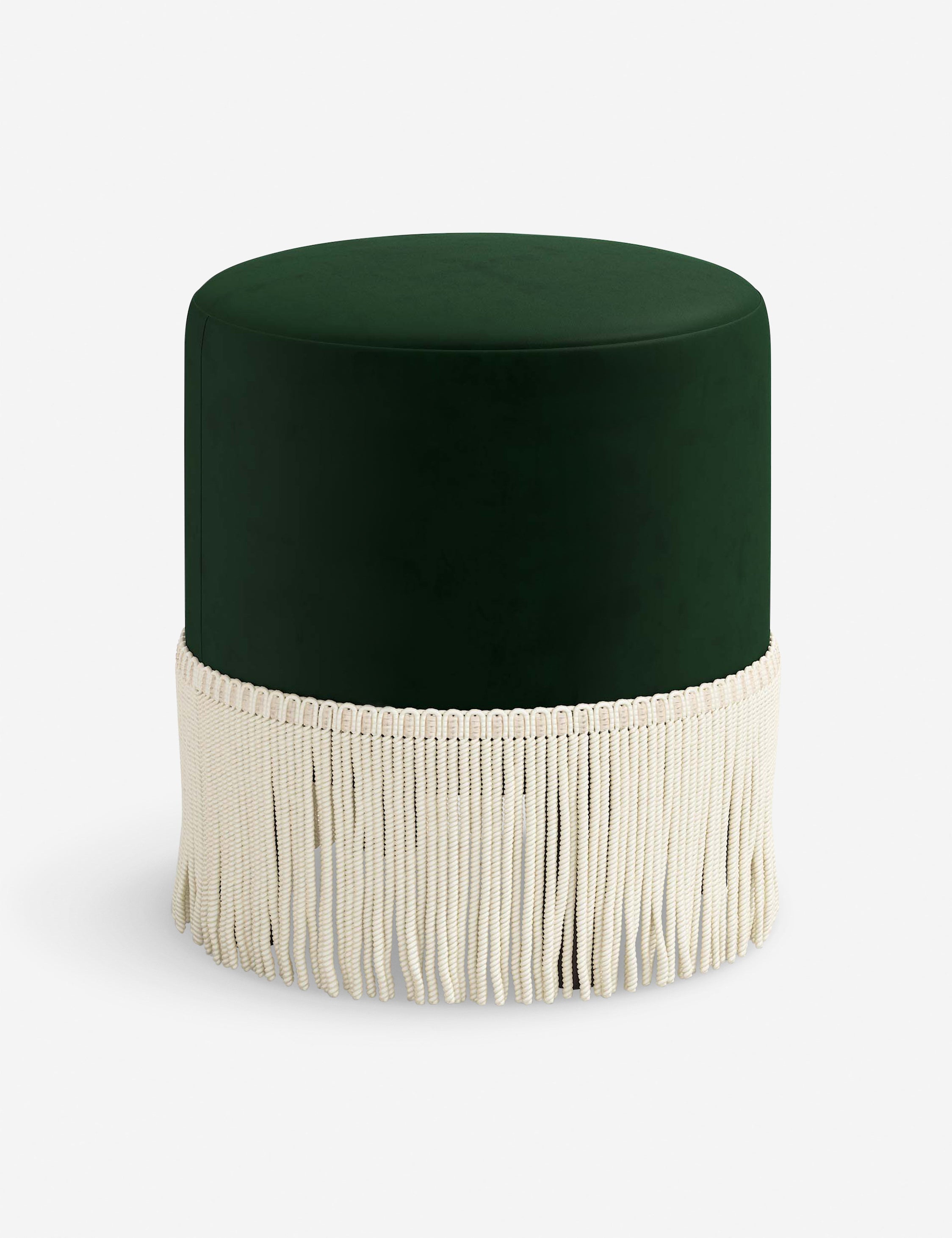 Aura Round Ottoman | Fringe Trim, Custom Upholstery